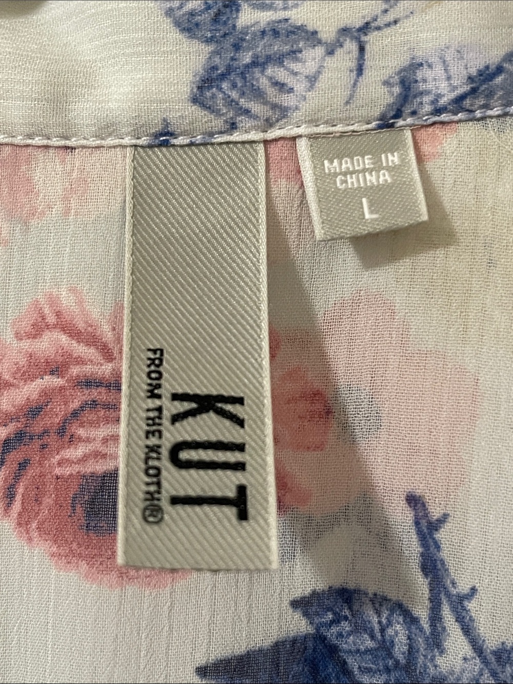Sheer Floral Button-Up Blouse - White with Pink & Blue Floral Print - Picture 2 of 7
